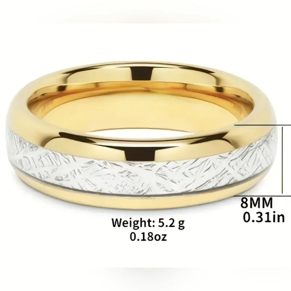 Men’s Gold & Silver Tone Band Ring Textured Inlay Wedding Band Style T1B1A